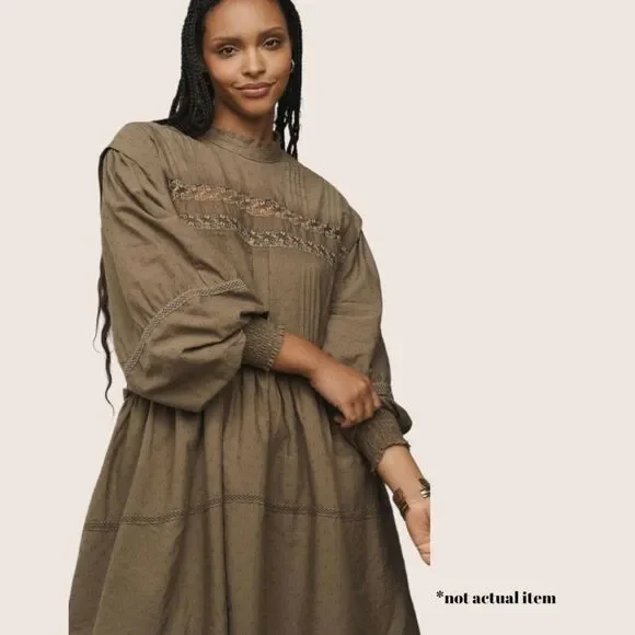 🫒 ANTHRO PILCRO LONG SLEEVE MOCK NECK SWING MINI DRESS OLIVE ARMY GREEN MEDIUM - Picture 3 of 8